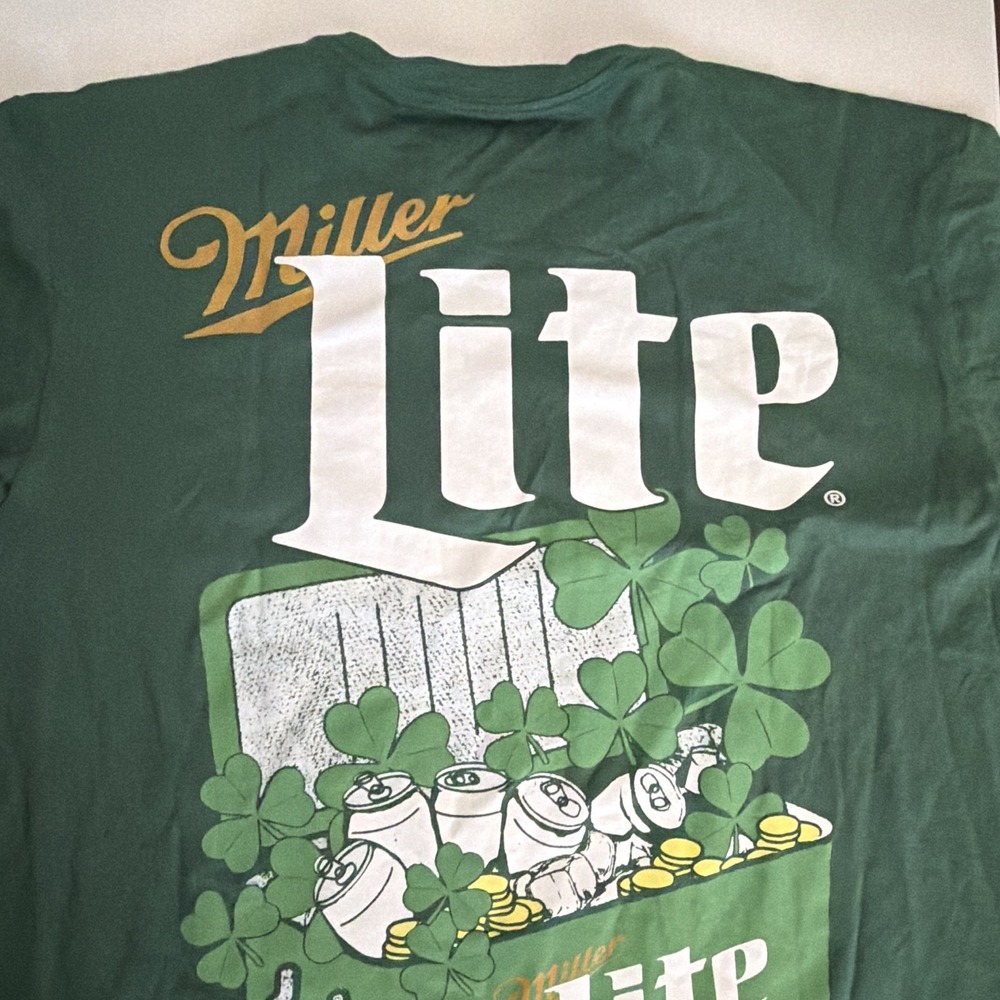 Miller Lite Green St. Patrick's Day Pocket T-Shirt XXL Breweriana Clover - Picture 2 of 5